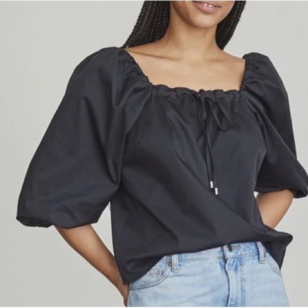 Elizabeth and James Black Squareneck Puff Sleeve Blouse Size S